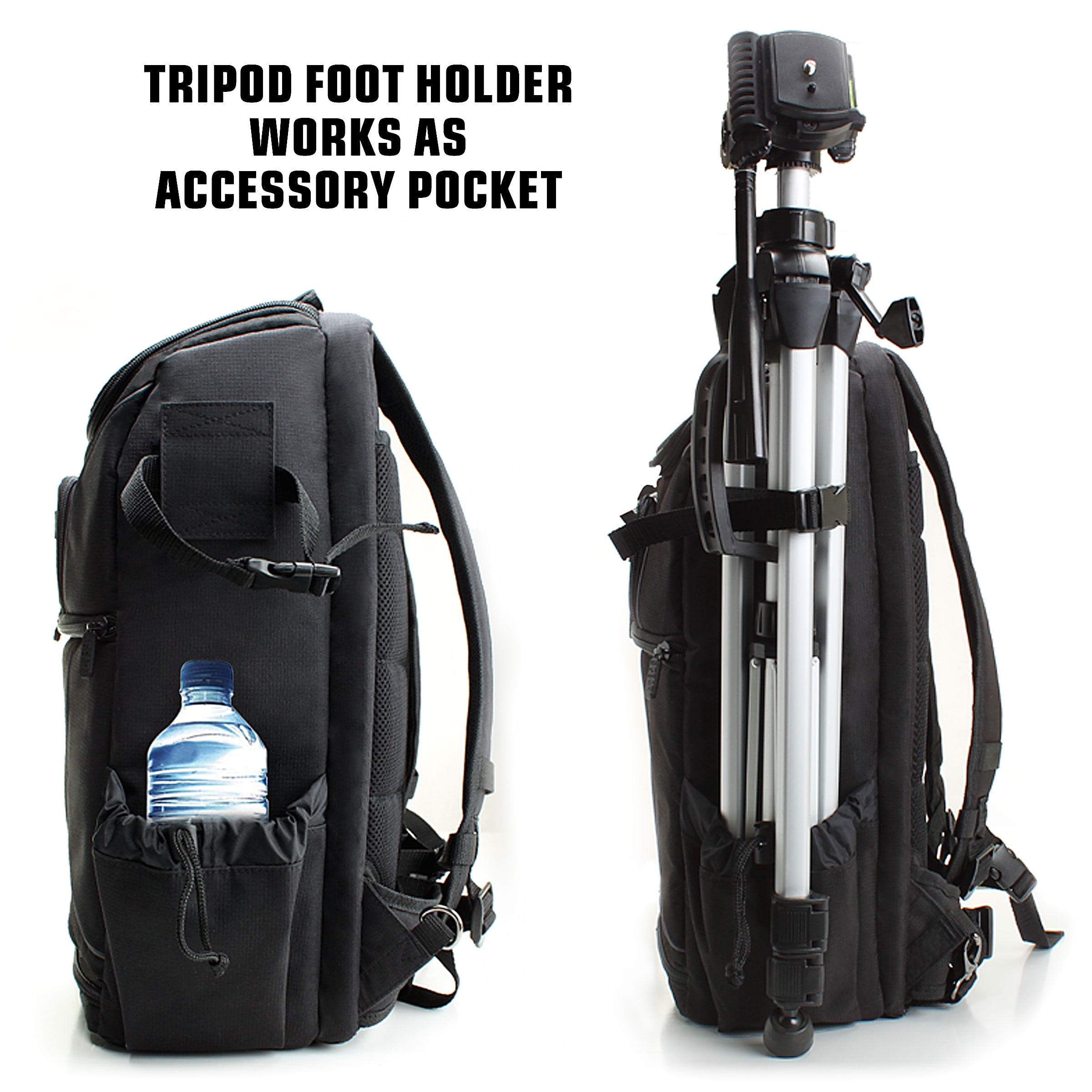 Water & Shock Resistant Camera Back Pack Case Six Inner Dividers Photography BackPack For: Kodak EasyShare Z1485 IS Two Side Pockets Tripod Sleeve 