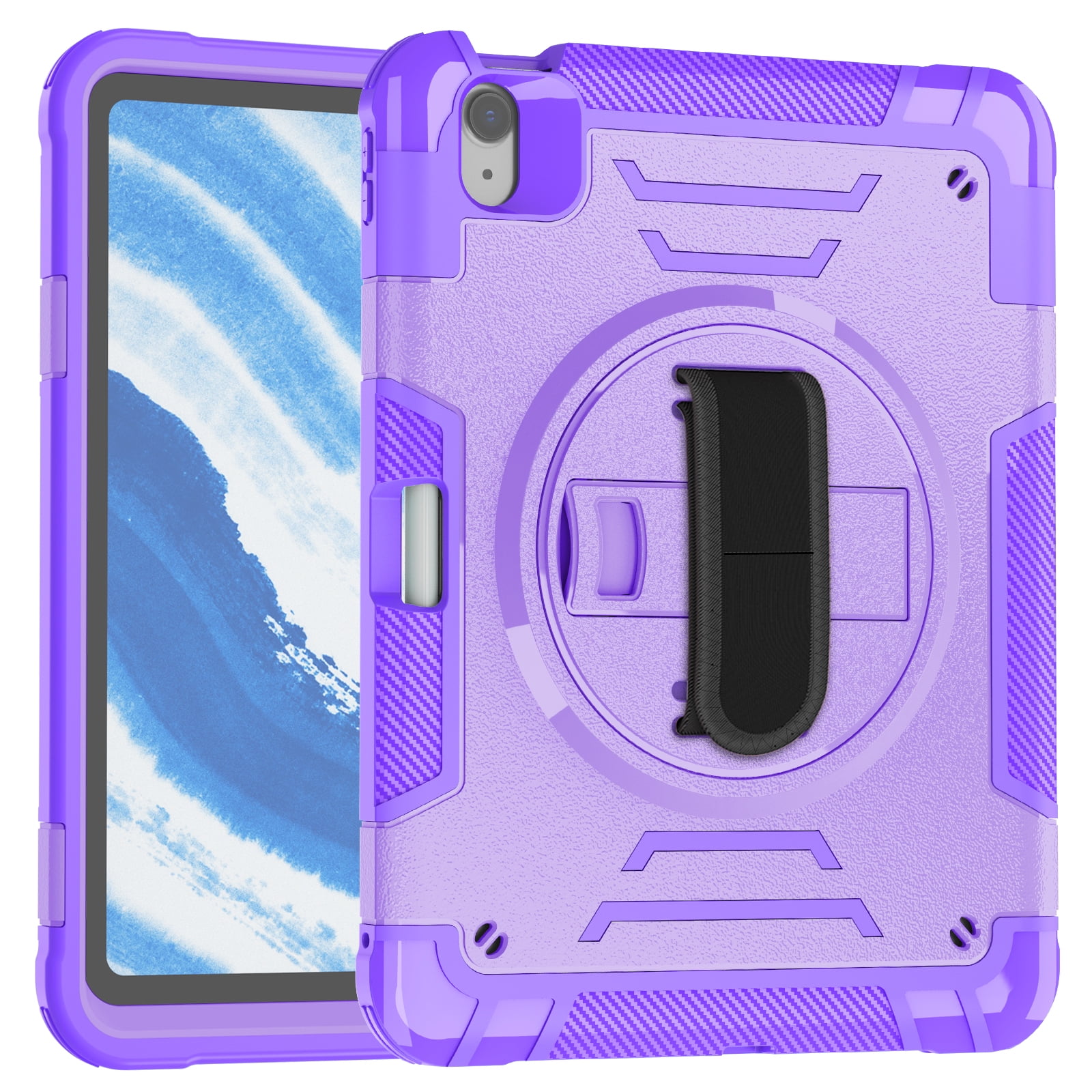 Case for Apple iPad Air 11 (2024), Upgraded Military Grade Shockproof Protector Apple iPad Air 11 (2024) Cover With Pencil Holder+ Handle+ Shoulder Strap+ Contractible Kickstand,Purple