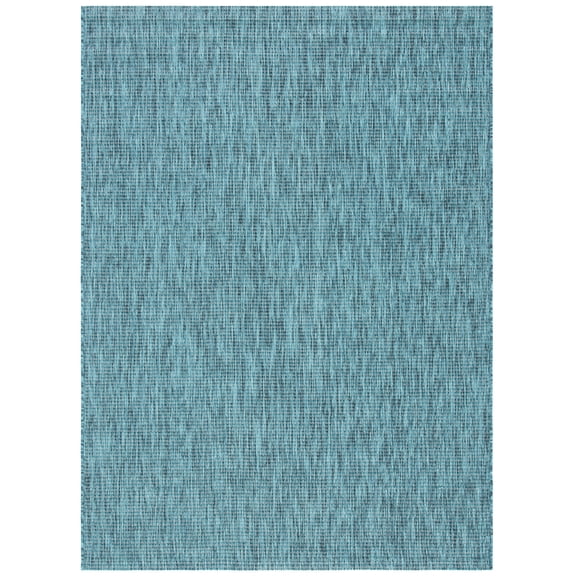 SAFAVIEH Courtyard Wayra Solid Indoor/Outdoor Area Rug, Grey/Aqua, 4’ x 5’7”