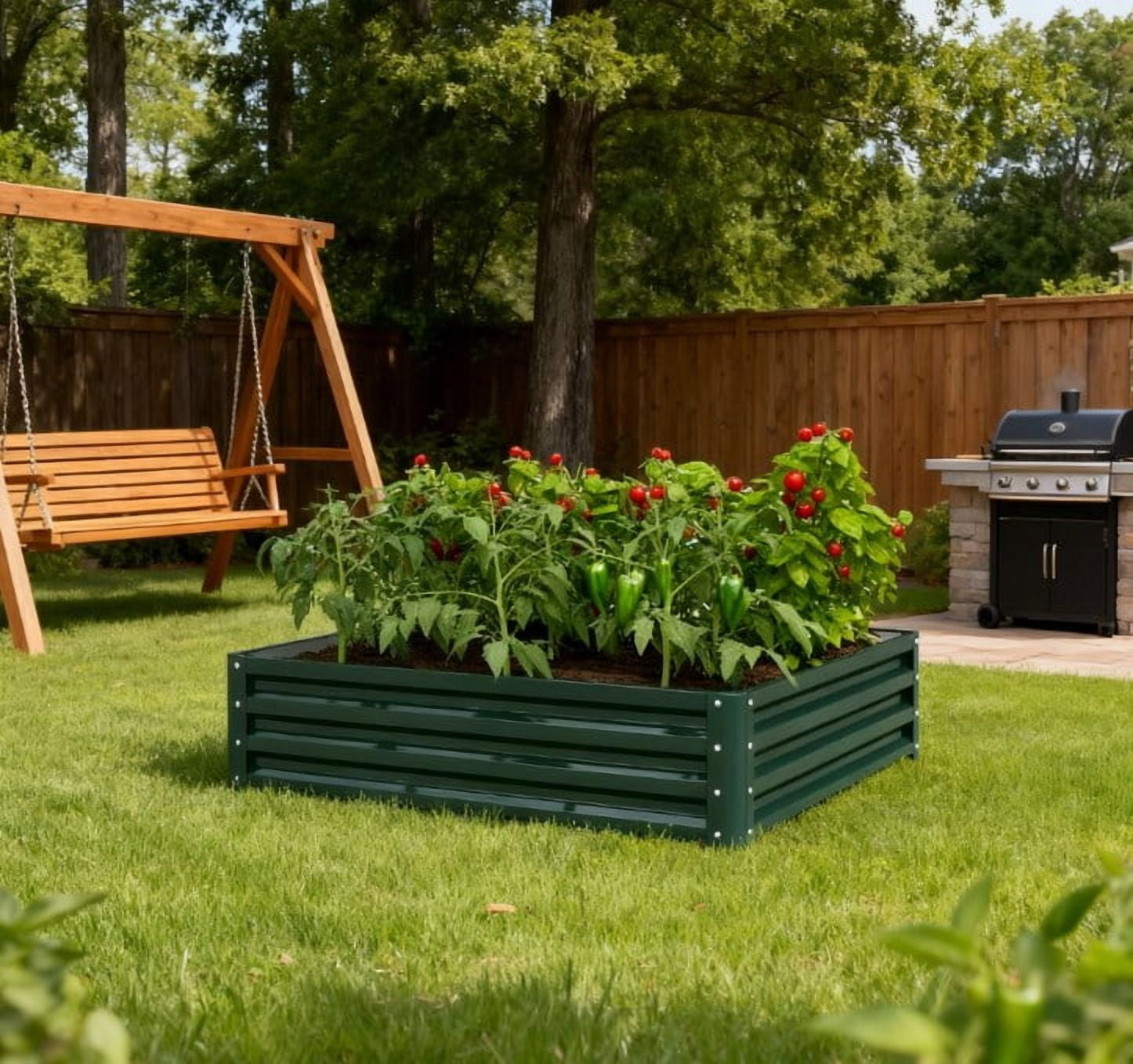 Planter Box, Metal Galvanized Raised Garden Bed for Growing Vegetables, Flowers, Herbs, Succulents
