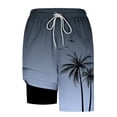 thumbnail image 5 of KIHOUT Men's Gradient Palm Print 2-in-1 Swim Trunks - 95% Polyester 5% Spandex, Drawstring Elastic Waist, Lined with Pockets for Beach, Pool and Summer Casual Wear, 5 of 5