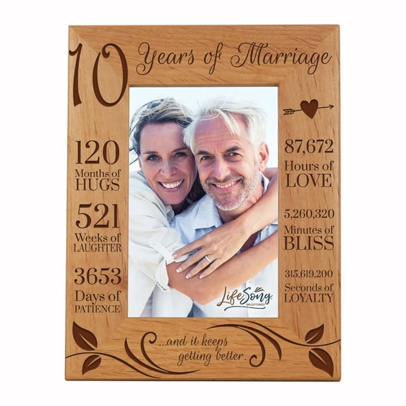 LifeSong Milestones Engraved 10th Anniversary Tabletop Picture Frame Holds 4x6 Photo for Bedroom Decor