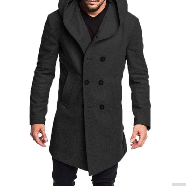 Men's hooded mottled wool blend long stylish casual jacket, suitable for cold weather WD.WDQZL Hogar
