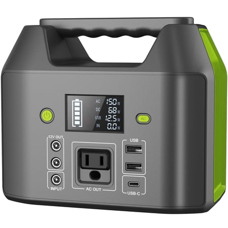 122.8Wh Portable Power Station 38400mAh LiFePO4 Battery Backup Solar Generator with 150W AC Outlet & 6 Outputs for Home Camping Emergency