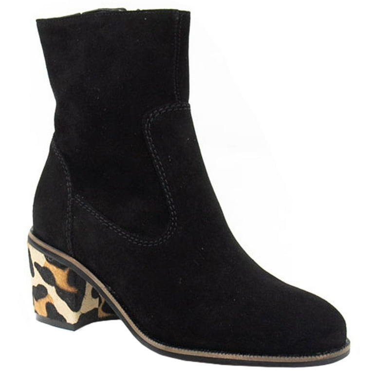 Crevo Womens Jade Leopard Round Toe Zippered Casual Boots Ankle Mid Heel 2 3