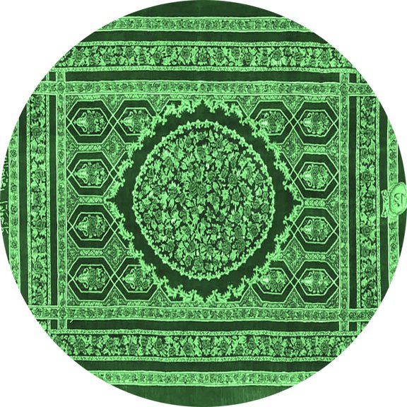 Ahgly Company Indoor Round Medallion Emerald Green Traditional Area Rugs, 3' Round