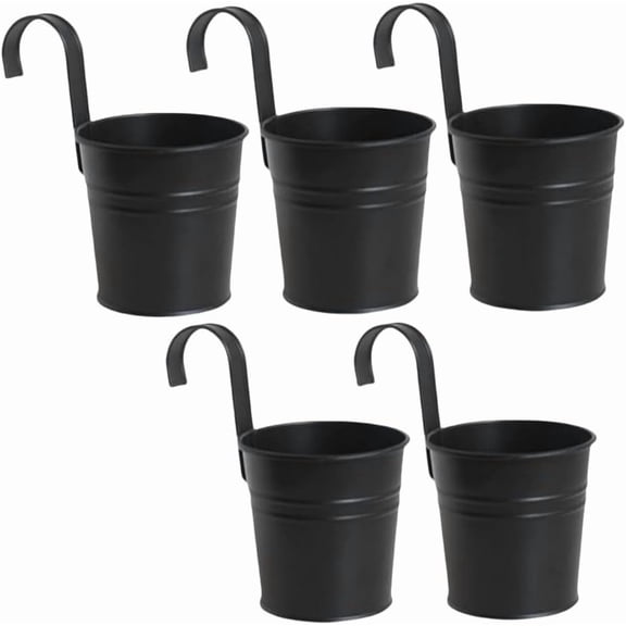 5 Pcs Hanging Flower Pots Metal Iron Bucket Planter Pot Metal Bucket Flower Holder with Hook Indoor Outdoor Decor for Railing Fence Balcony Garden