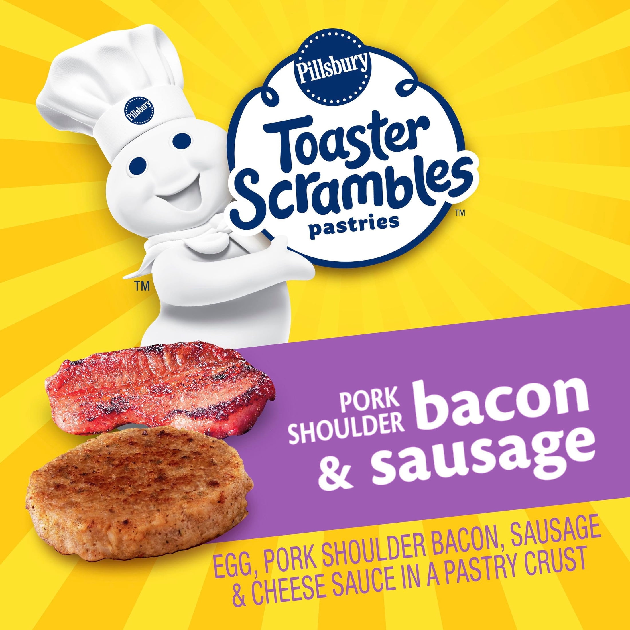 Pillsbury Bacon and Sausage Toaster Scrambles Pastries, 8 Breakfast Pastries (Frozen)