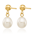 thumbnail image 5 of 14K Solid Yellow Gold 6mm White Rice Freshwater Cultured Pearl Post Drop Dangle Earrings, 5 of 10