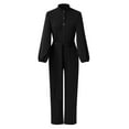 thumbnail image 6 of Jumpsuit Women Casual Jumpsuits Loose Fit Belted Dressy Long Sleeve Crewneck Autumn Jumpsuit Long Wide Legs Formal Rompers,Black Women'S Polyester Jumpsuit M, 6 of 7