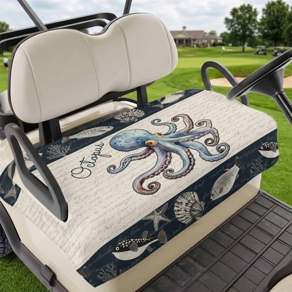 Golf Cart Seat Covers for 2 Seater,Coastal Octopus Microfiber Cart Seat Towel Blanket,Nautical Ocean Beach Fish Starfish Absorbent Breathable Non Slip Bench Seats Protector for Golf Course 51"x31"