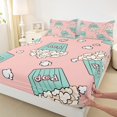 thumbnail image 3 of Feelyou Pink Cartoon Popcorn Twin Sheet Sets for Kids, Movie Lover Twin Fitted Sheet, Retro Film Cinema Flat Sheet, Ultra Soft Home Decor, 3-Piece, 3 of 7