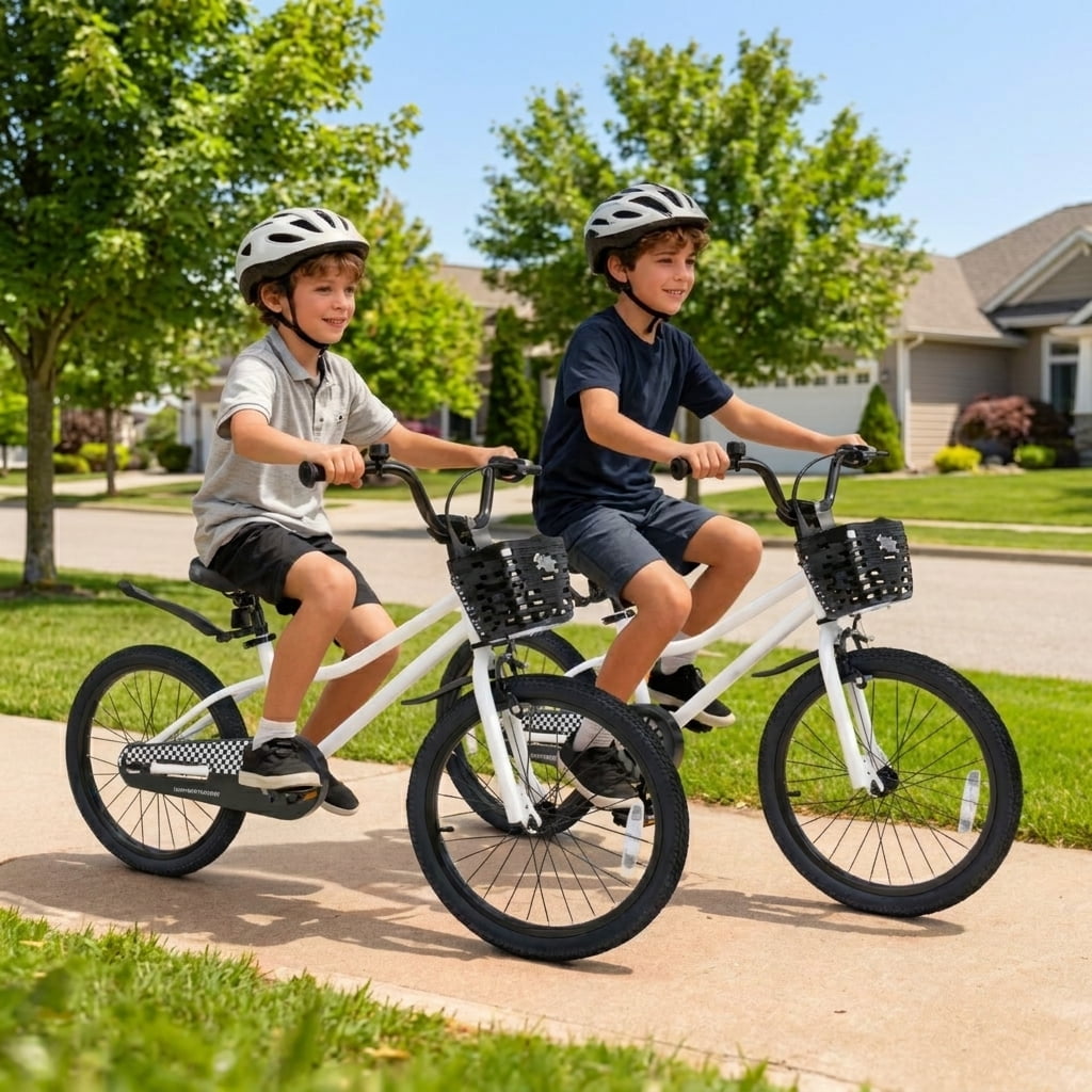 Redsmile Kids Bike 20 Inch for Boys Girls Aged 8+ Years, Youth Bicycle with Adjustable Seat, Kickstand and Front Storage Basket, Holds 143 lbs, White