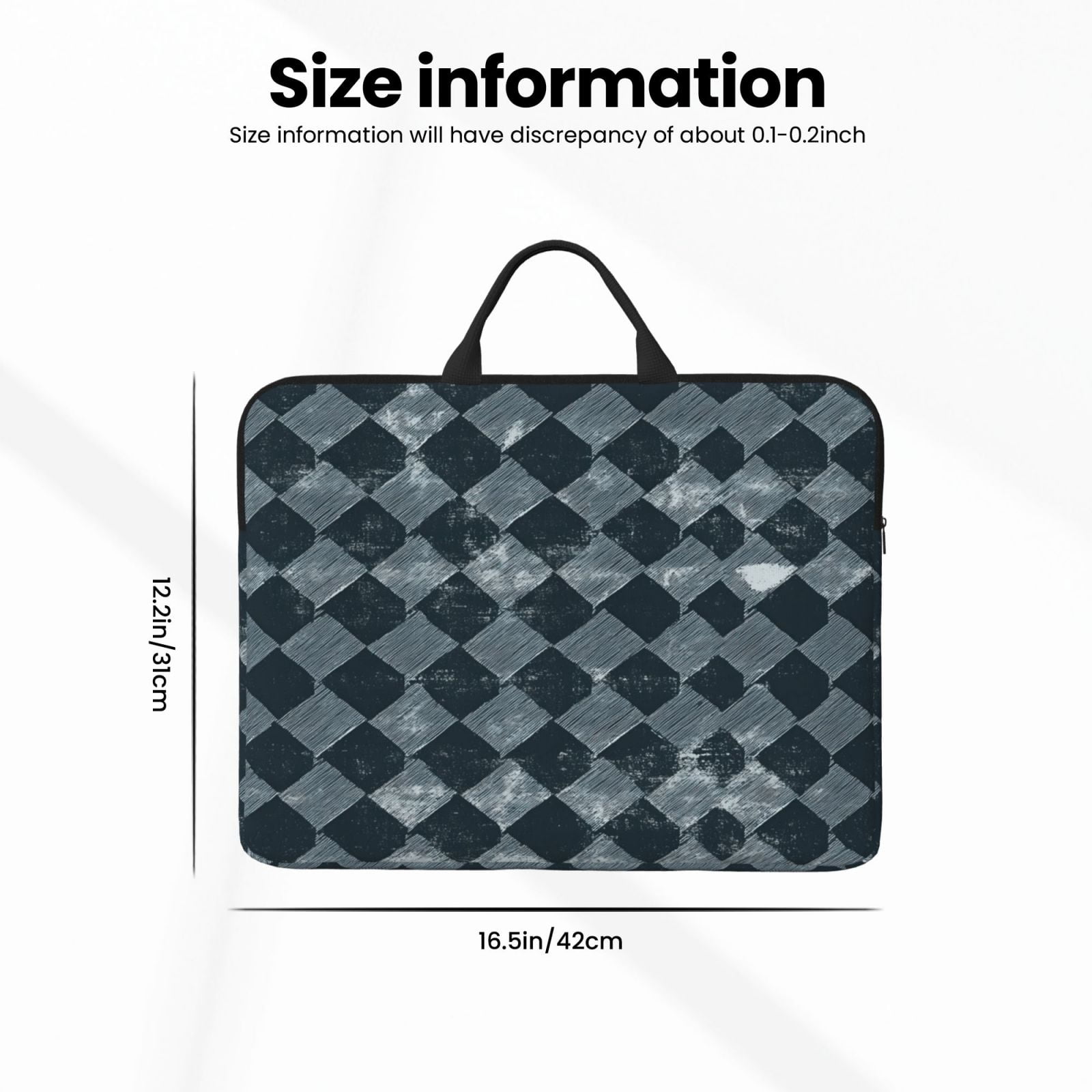 Laptop Sleeve Bag For Women Men 14inch Waterproof Durable Protective Computer Carrying Cover Handle Laptop Case Bag Darkslateblue Houndstooth Vintage Texture Hand-Drawn Sketch_3
