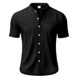 thumbnail image 6 of Men's Solid Color Short Sleeve Button-Down Shirt with Mandarin Collar and Chest Pocket, 6 of 9