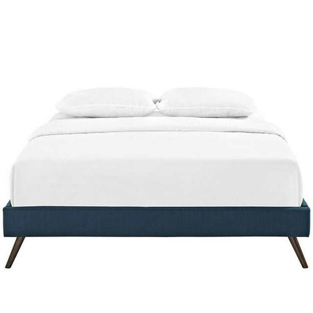 Pemberly Row Fabric Upholstered/Solid Wood Frame Queen Platform Bed in Azure