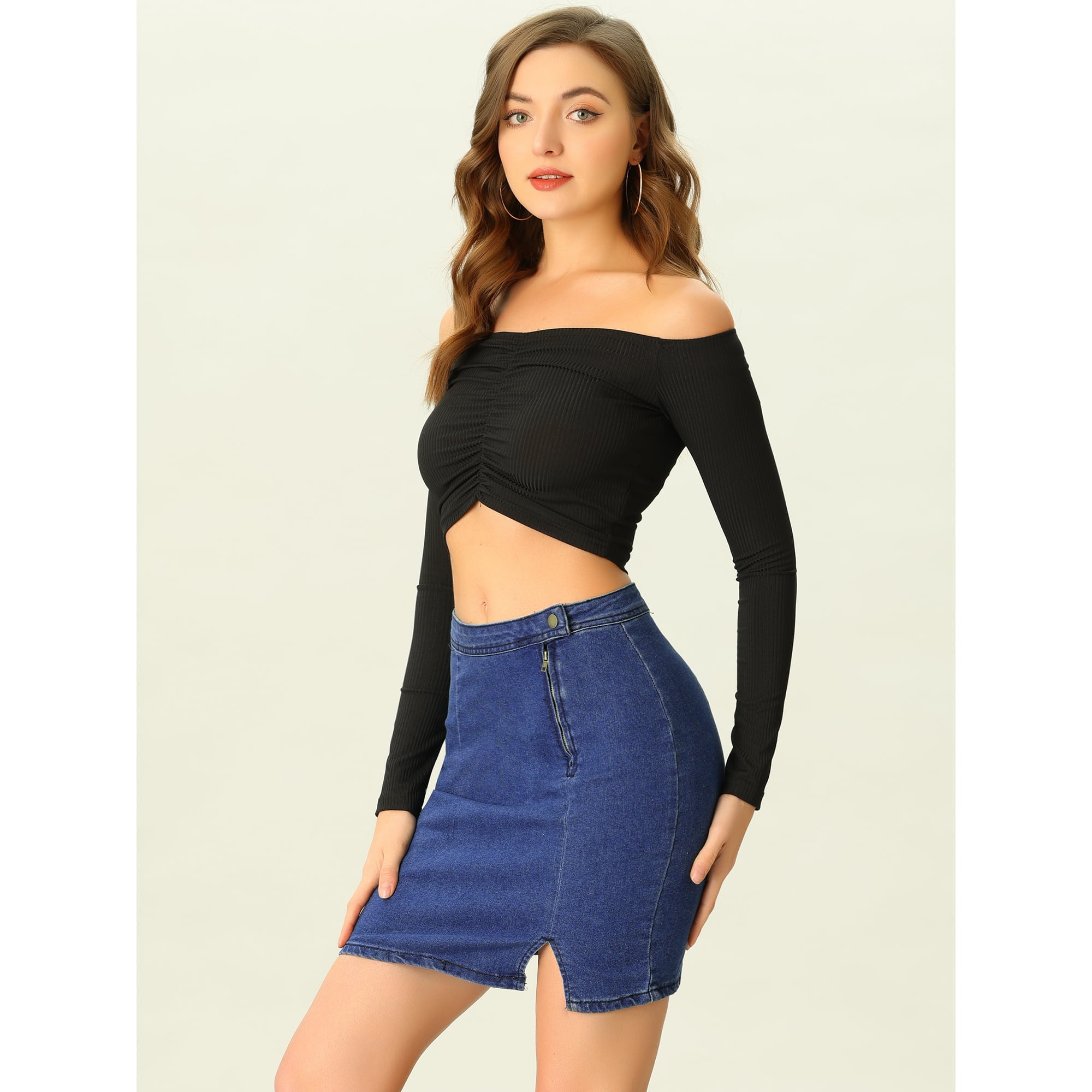 High waist fitted denim skirt deals