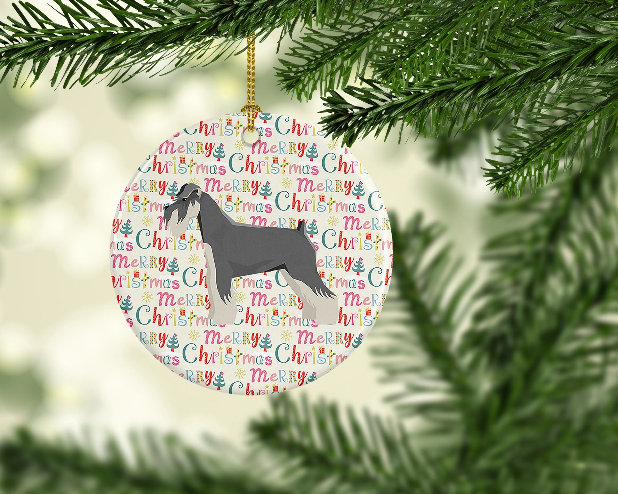 Schnauzer Merry Christmas Ceramic Ornament 2.8 in x 2.8 in