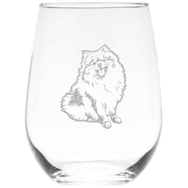 C&M Personal Gifts 17 oz Pomeranian Themed, Dog Stemless Wine Glass (Style P1)