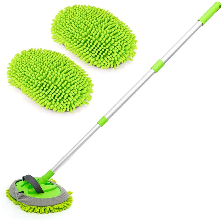  62 Car Wash Brush with Long Handle and Car Wash Brush  Microfiber Car Cleaning Brush Kit for Car RV Truck Cleaning 1 Chenille  Scratch-Free Replacement Head with Aluminum Alloy Pole (Green) 