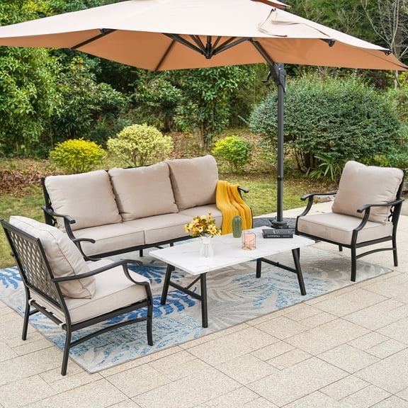 MF Studio 5-Seat Patio Conversation Set Metal Outdoor Furniture Sofa Set for 5 Person Beige