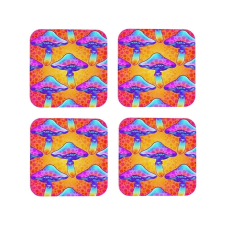 

Tideii Magic Mushrooms for Leather Coasters 4 Pieces Anti-fouling and Anti-scalding Decorative Coasters Suitable for Restaurants Kitchens Coffee Shops-Square