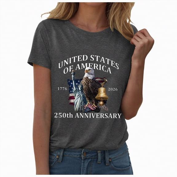 Leey-World 4th of July Shirts Women American Flag Patriotic Shirts USA Star Stripes Graphic T Shirt Short Sleeve Summer Tees 250th Anniversary Usa Shirt Womens(Grey,3XL)