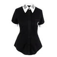 thumbnail image 3 of Viikei Women's Plus Size Short Sleeve Print Gothic Punk Black V-Neck Button down T-Shirt, 3 of 5