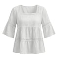 thumbnail image 3 of Womens Cotton Linen Shirts 3/4 Sleeve,lace Trim Lace Trim Blouse Lightweight Linen Blouses for Women Fashion Clothing Outfits Womens Gauze Tops Loose Fit Soft Tunic Blouses,White,M, 3 of 8