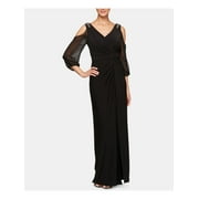 ALEX EVENINGS Womens Black Embellished Cut Out  Sleeves 3/4 Sleeve V Neck Full-Length Formal Sheath Dress 8