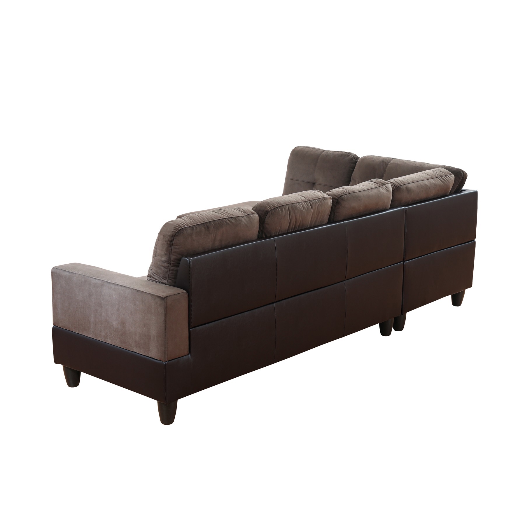 Hommoo Flannel & PVC L-Shaped Sectional Couch and Sofa Set, Modern Living Room Furniture Set, Left Side, Dark Brown