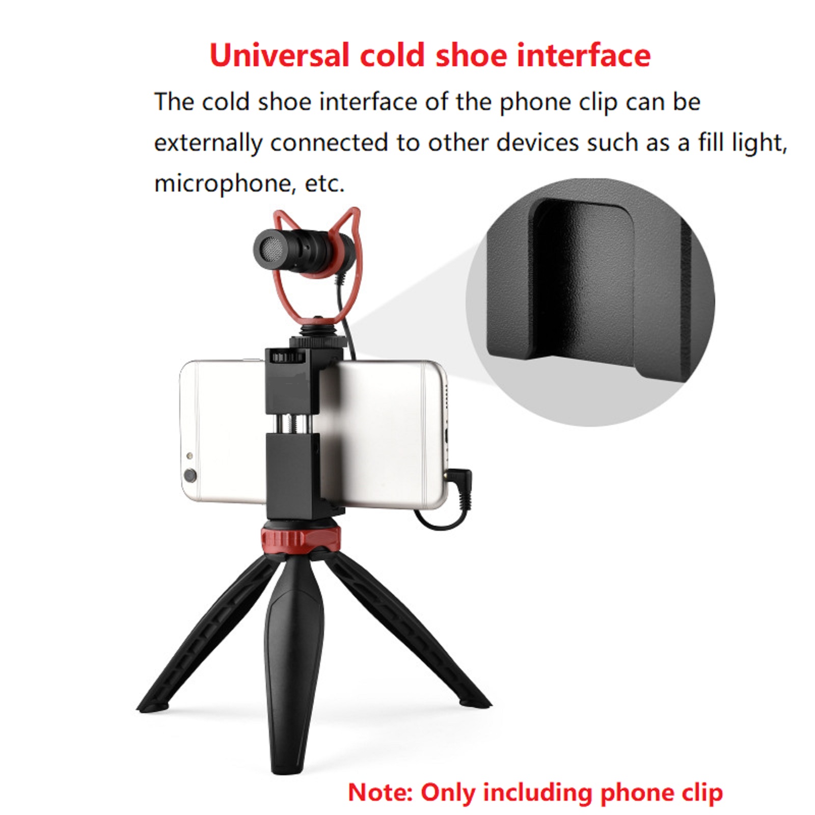 JIAHAOO Adjustable Smartphone Holder Tripod Mount with Cold Shoe Aluminum Alloy 2 48-3 27in Phones Secure Vlogging Mic LED Portable