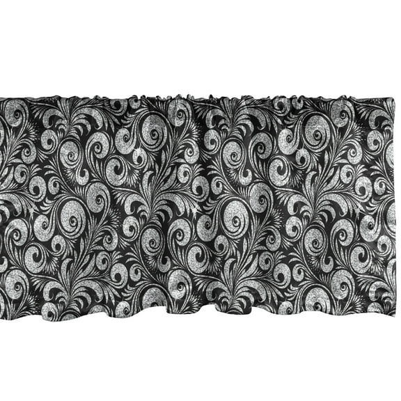 Abstract Window Valance, Curvy Botanical Leaves Inspired Curlicue Motifs Baroque Style, Curtain Valance for Kitchen Bedroom Decor with Rod Pocket, 54" X 12", Charcoal Grey Pale Grey, by Ambesonne