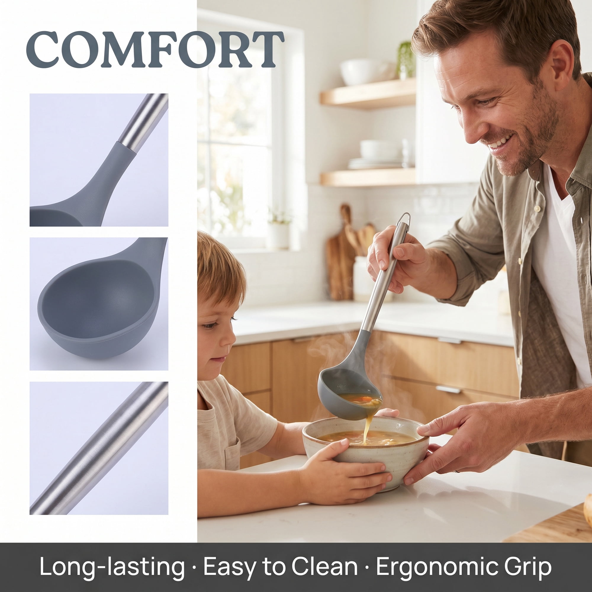 Unique Bargains Durable Non Stick Cookware Heat Resistant Silicone Spoon Soup 13.8" x 3"