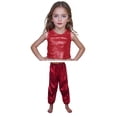 thumbnail image 4 of CAICJ98 Girls Metallic Outfit Sequin Dance Shiny Crop Top for Dancing Raves Festivals Metallic Pants (Red,7-8 Years), 4 of 4