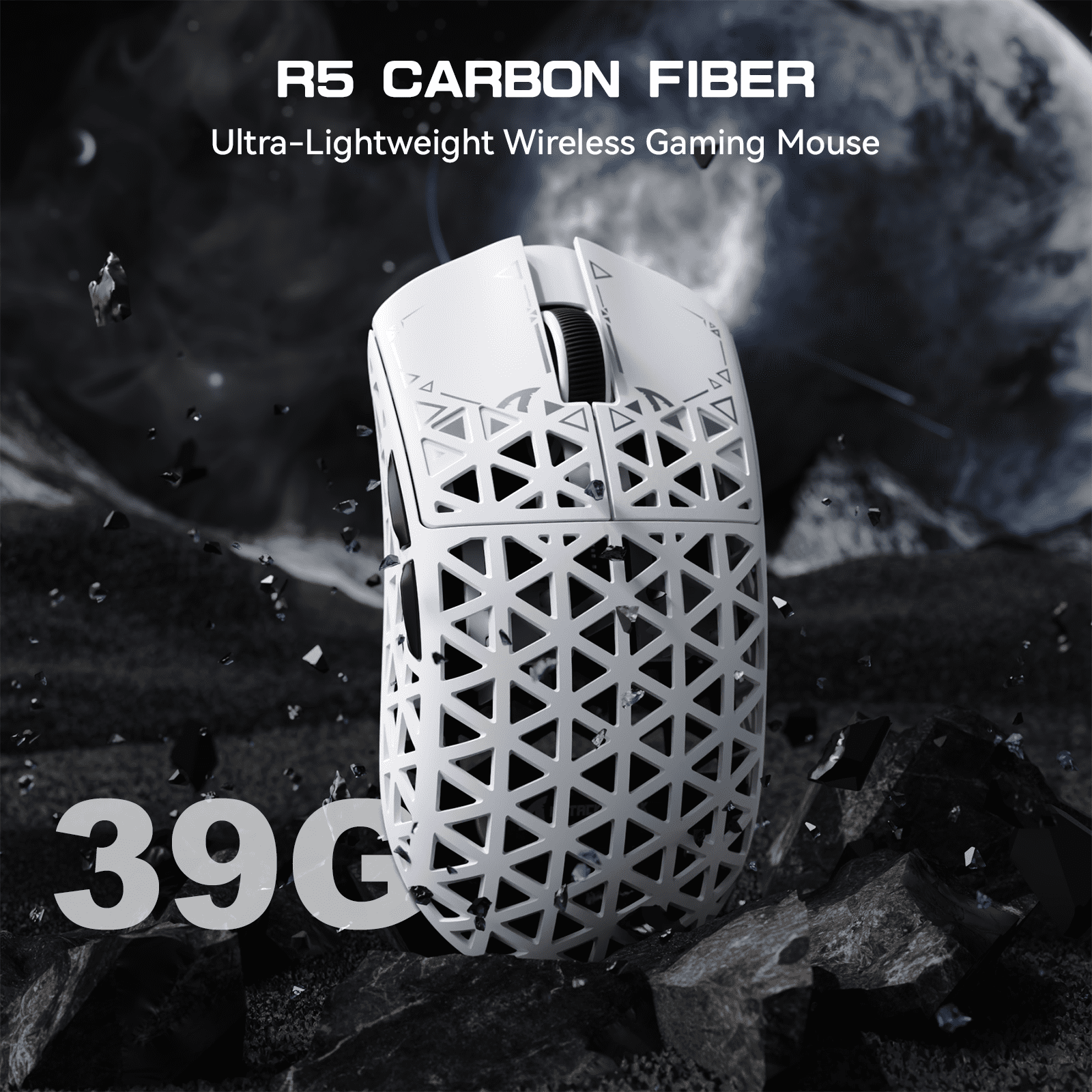 ATTACK SHARK R5 Ultra Carbon Fiber Wireless 8K Gaming Mouse 39g SUPERLIGHT, PixArt PAW3950MAX Gaming Sensor, 8000Hz Wireless Polling Rate, MCU Nordic 52840, DPI up to 42000, BT/2.4G Wireless/Wired
