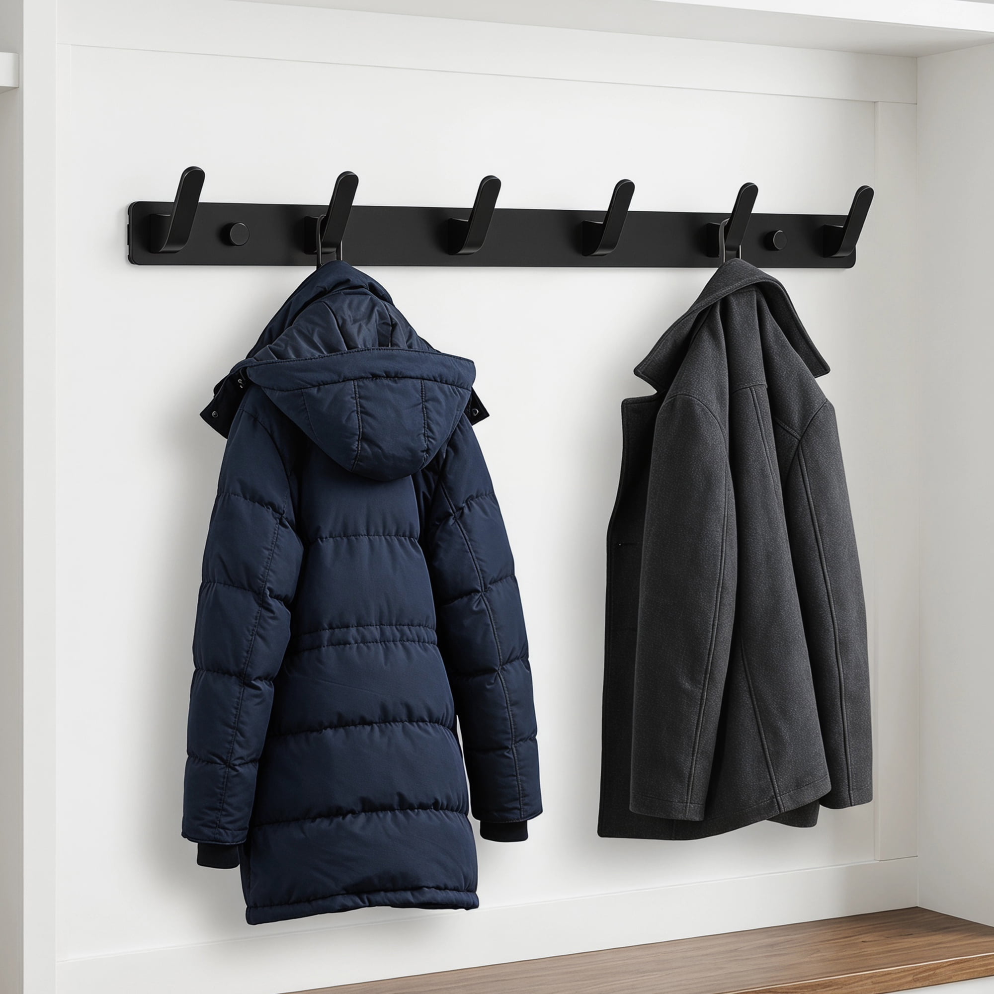 Unique Bargains Coat Rack Wall Mount for Entryway Bathroom Bedroom Black 6 Hooks