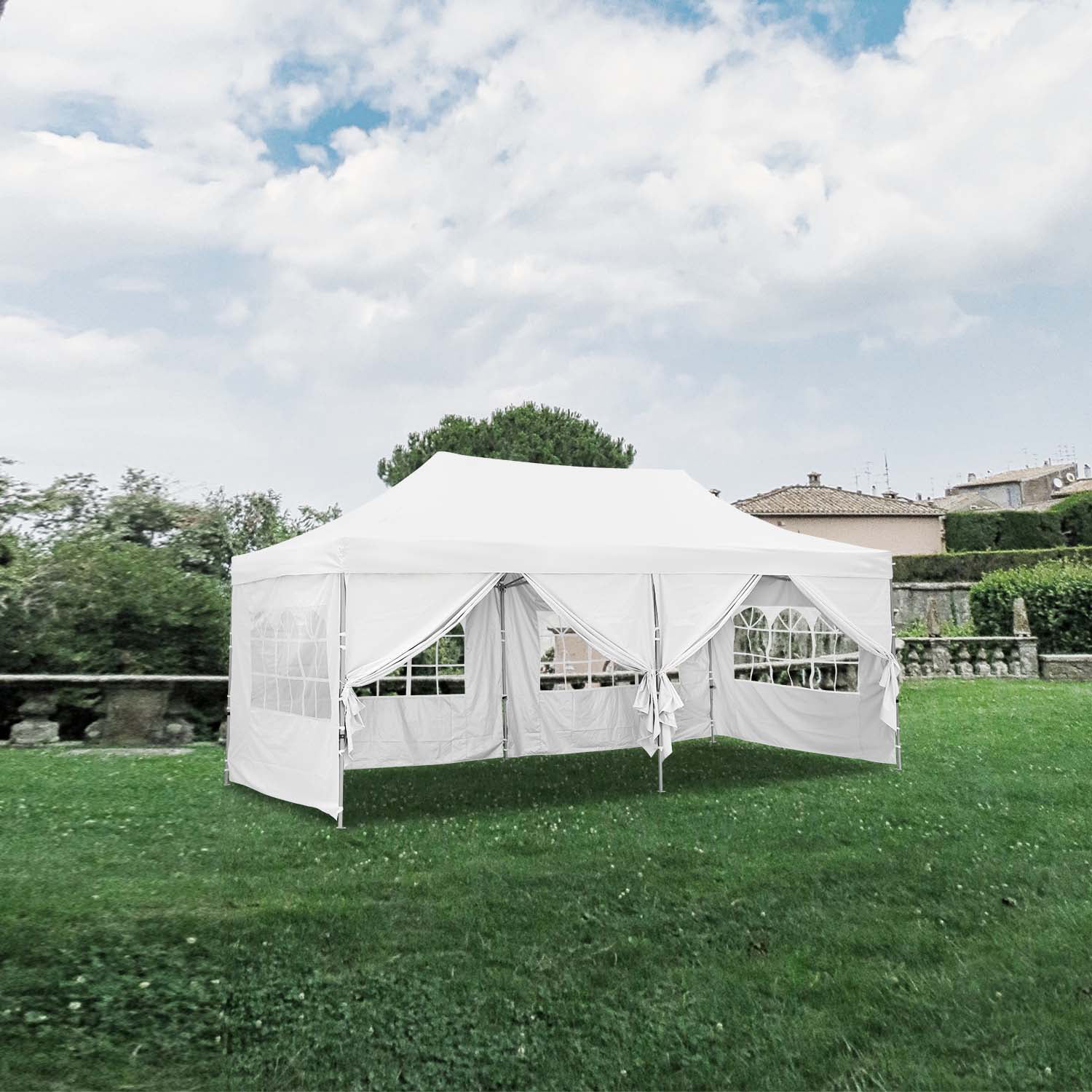 13’x26’ Gazebo Party Tent Patio Canopy Shelter with 4 Sidewalls White 