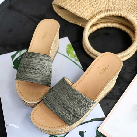 

YOTAMI Womens Slippers Sandals Women Slope Heel Open Toe Solid Slippers Comfy Beach Shoes Flip Flop Green