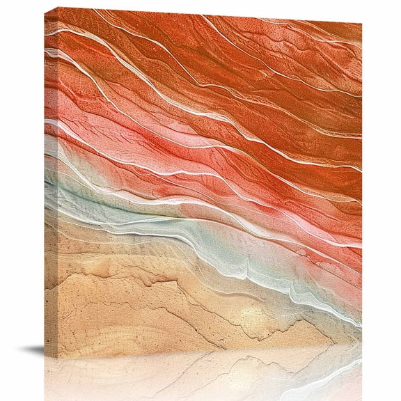 Framed Canvas Wall Art for Living Room Ocean Wave Wall Decor, Ombre Orange Beach Aesthetic Paintings for Bedroom Office Kitchen Bathroom, Ready to Hang Artwork Wall Pictures 8x8 Inch