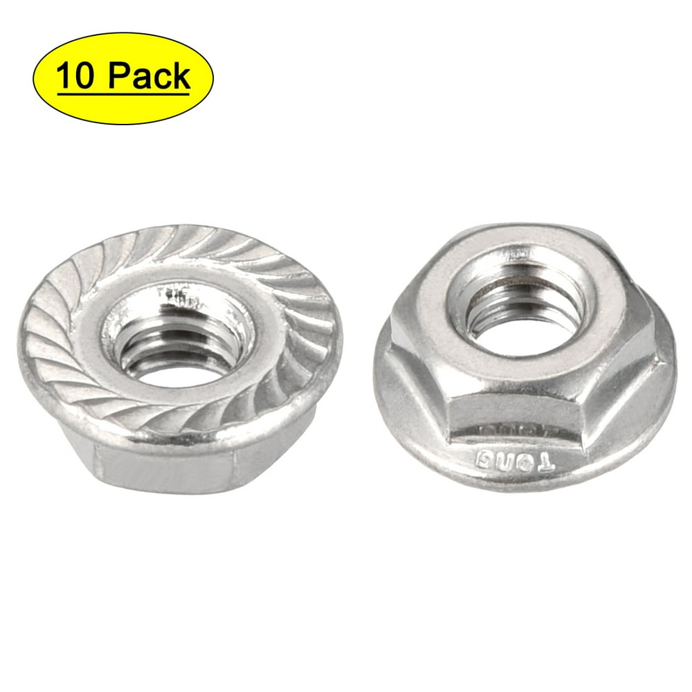 1/420 Serrated Flange Hex Lock Nuts 304 Stainless Steel 10 Pcs