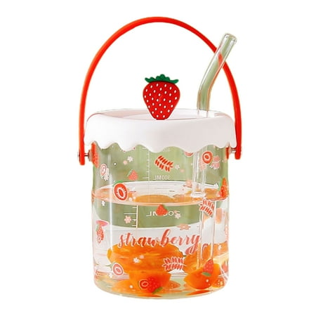 

Glass Cup With Straw And Lid Creative Summer Fruit Cup With Handle
