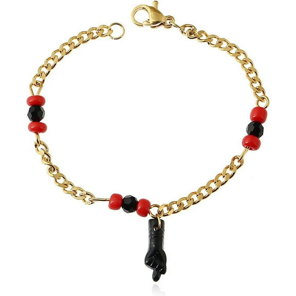 18K Gold Plated Figa Gesture Hand Pendant Azabache Chain Bracelet Anklet Baby Hand Good Luck Charm Amulet Protection Jewelry for Women Girl