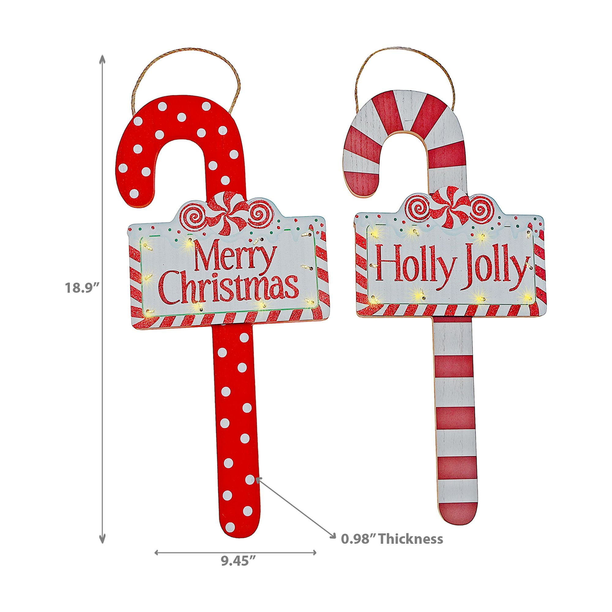 Led Wooden Wall Hanging Candy Cane (Asstd