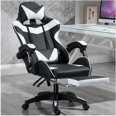 Gaming Chair With Adjustable Massage Lumbar Pillow Retractable