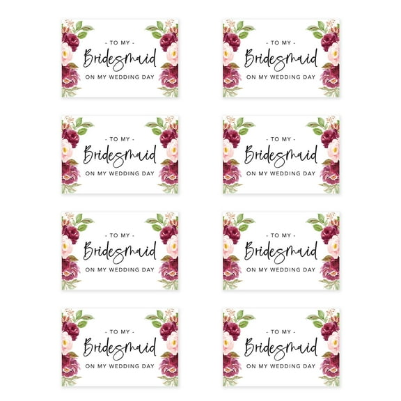 Koyal Wholesale Wedding Day Gift Cards with Envelopes Set of 8 Burgundy Pink Roses To My Bridesmaid On My Wedding Day