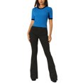 thumbnail image 2 of Unique Bargains Haut Ajusté en Tricot pour Femmes Col Rond Contraste Couleur Manches Courtes Pull Bleu m, 2 of 6