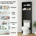 thumbnail image 2 of Walsunny Over the Toilet Storage Cabinets Wood Bathroom Organizer Shelf Rack Space Saver with 2 Doors 4 Shelves Anti-Tip Device Black, 2 of 7