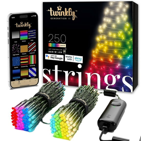 Twinkly TWS250SPP-GUS App Controlled String Light with 250 Multicolor RGB W LED Lights, 65.5'