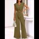 thumbnail image 4 of Conjunto de Chándal Informal de Verano de 2 Piezas para Mujer, con Cuello en V, Corta, Cinturón y Pantalones Anchos, 2025 Verde XL, 4 of 7